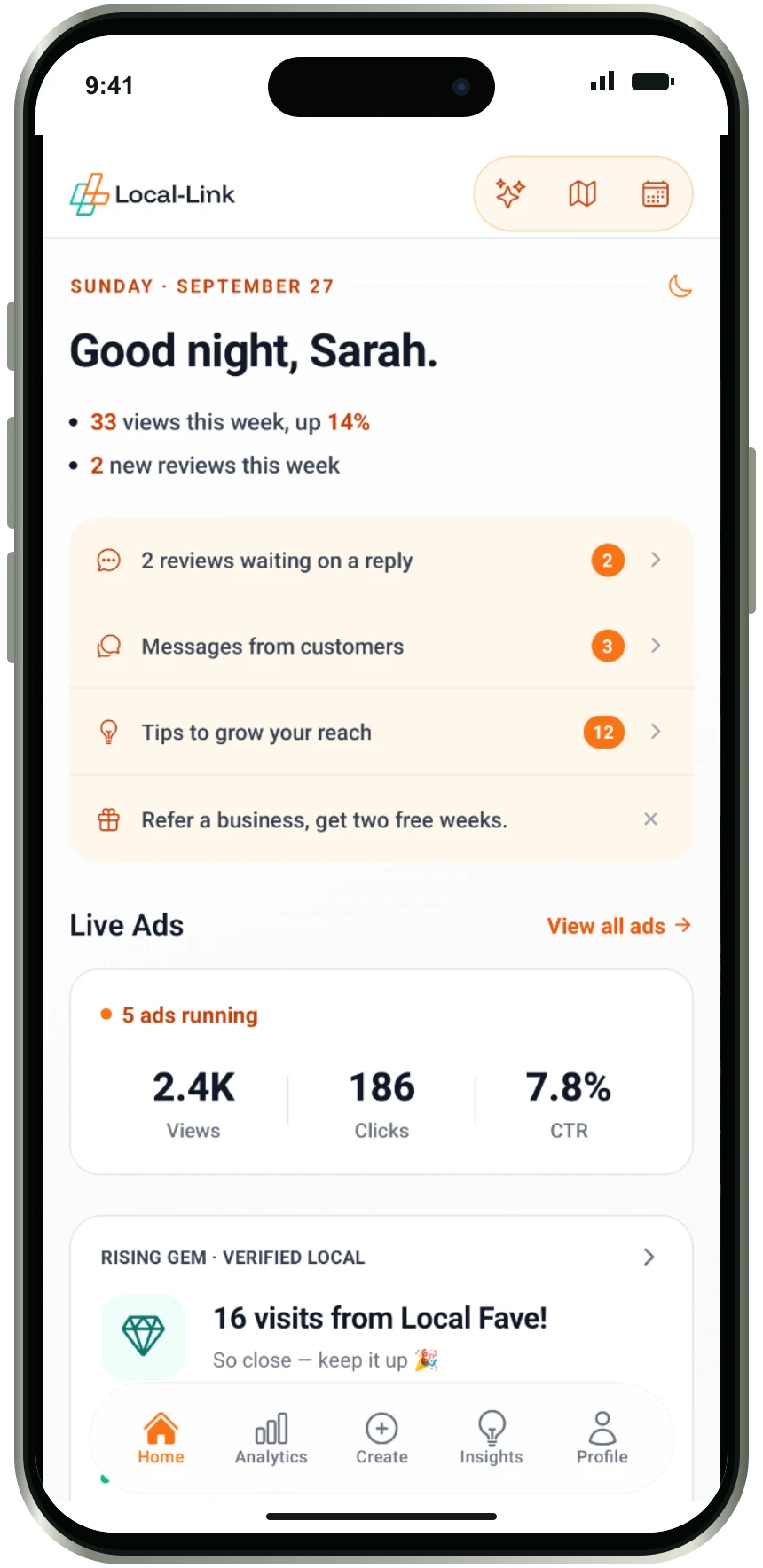 Local-Link dashboard app screenshot in an iPhone