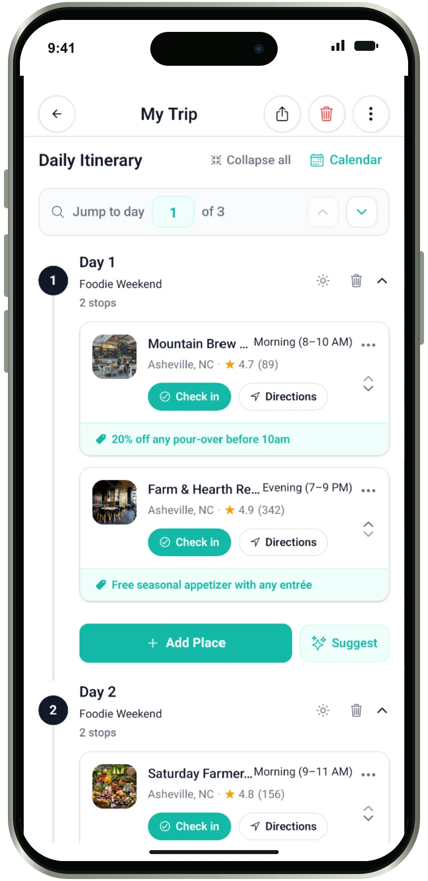 Local-Link itinerary app screenshot in an iPhone
